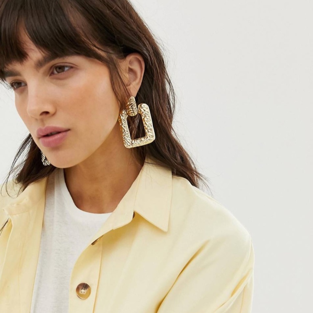 ASOS DESIGN square gold hammered earrings